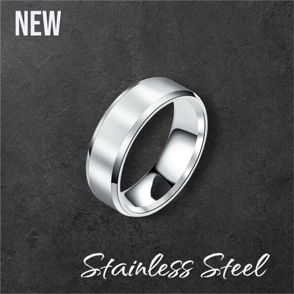 New Exclusively Fancy Mens Stainless Steel 316L Wedding Ring Jewelry Size 7 - Picture 1 of 2